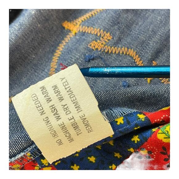 Vintage 70s Jast Girls 2pc Set Youth 5 Denim Vest Yellow Top Yarn Appliqué - Picture 7 of 16